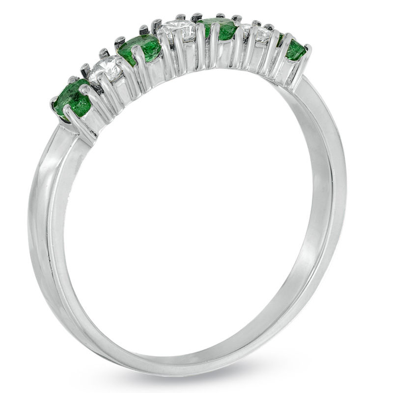 Main Image 2 of Emerald and 1/7 CT. T.W. Diamond Seven Stone Band in 14K White Gold