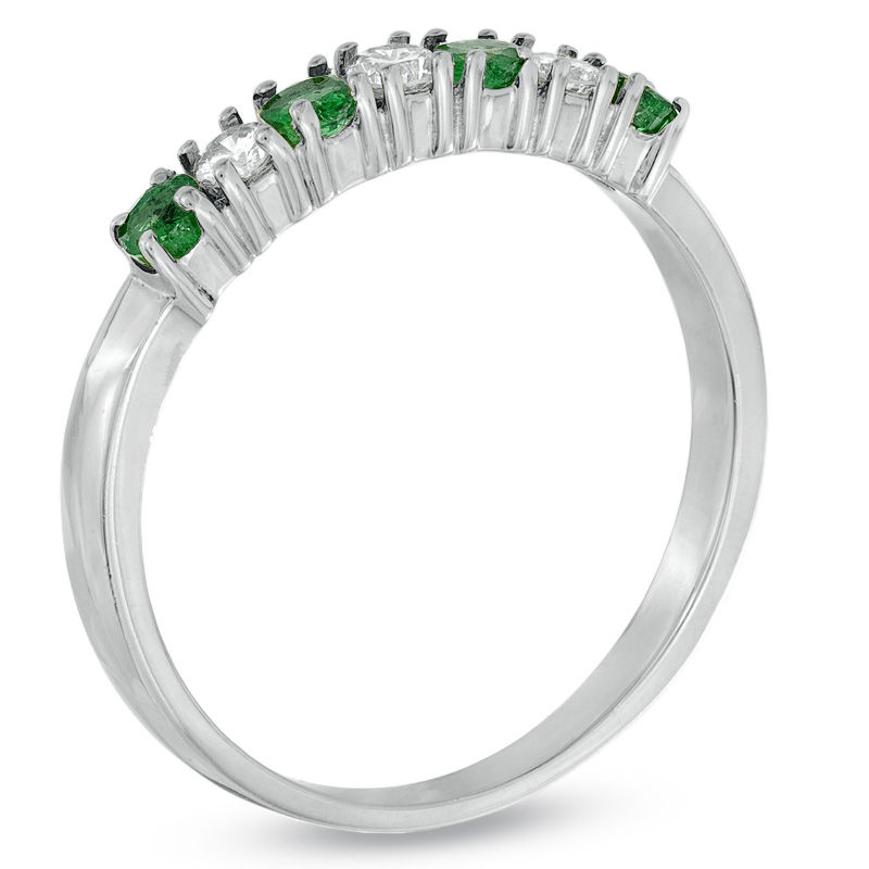 Emerald and 1/7 CT. T.W. Diamond Seven Stone Band in 14K White Gold