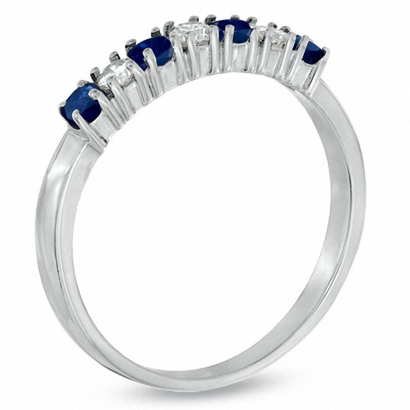 Main Image 2 of Blue Sapphire and 1/7 CT. T.W. Diamond Seven Stone Band in 14K White Gold