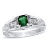 Thumbnail Image 1 of Emerald-Cut Emerald and Diamond Accent Engagement Ring in 14K White Gold