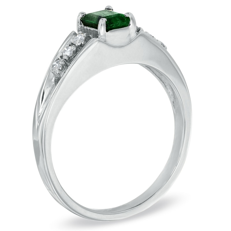 Emerald-Cut Emerald and Diamond Accent Engagement Ring in 14K White Gold