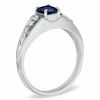 Thumbnail Image 2 of Emerald-Cut Blue Sapphire and Diamond Accent Engagement Ring in 14K White Gold