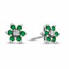 Thumbnail Image 0 of Emerald and Diamond Accent Flower Stud Earrings in 14K White Gold