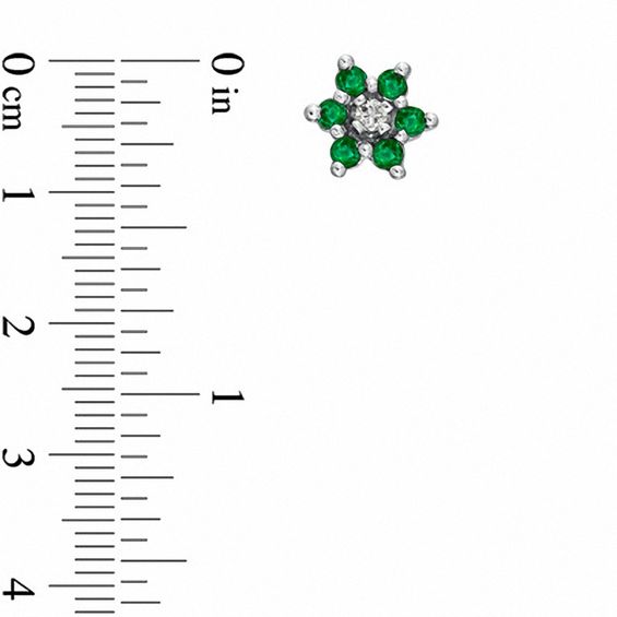 Emerald and Diamond Accent Flower Stud Earrings in 14K White Gold