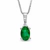 Thumbnail Image 0 of Oval Emerald and Diamond Accent Drop Pendant in 14K White Gold
