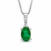 Thumbnail Image 1 of Oval Emerald and Diamond Accent Drop Pendant in 14K White Gold