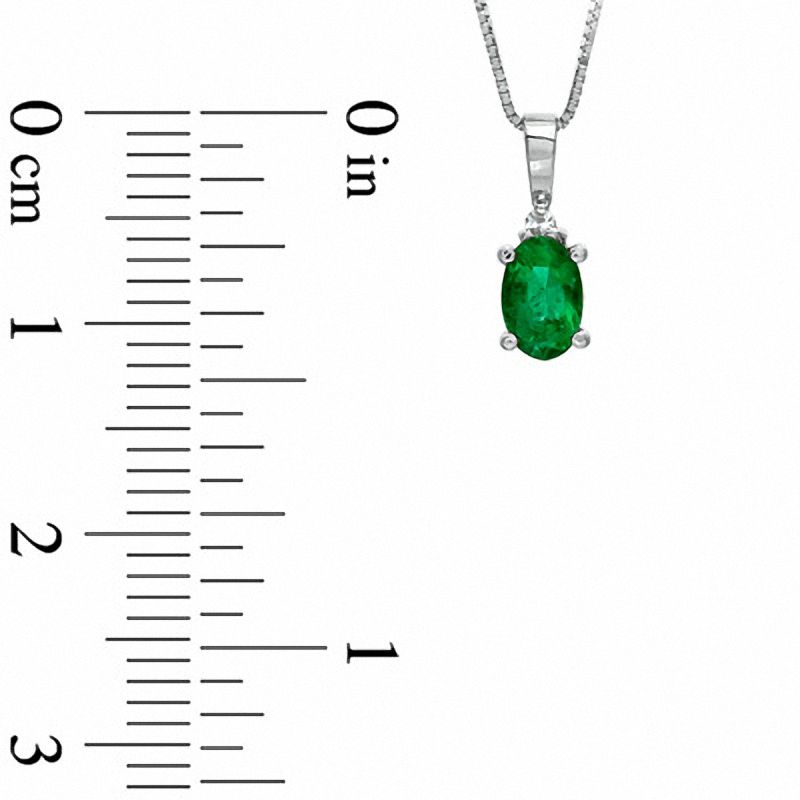 Main Image 2 of Oval Emerald and Diamond Accent Drop Pendant in 14K White Gold