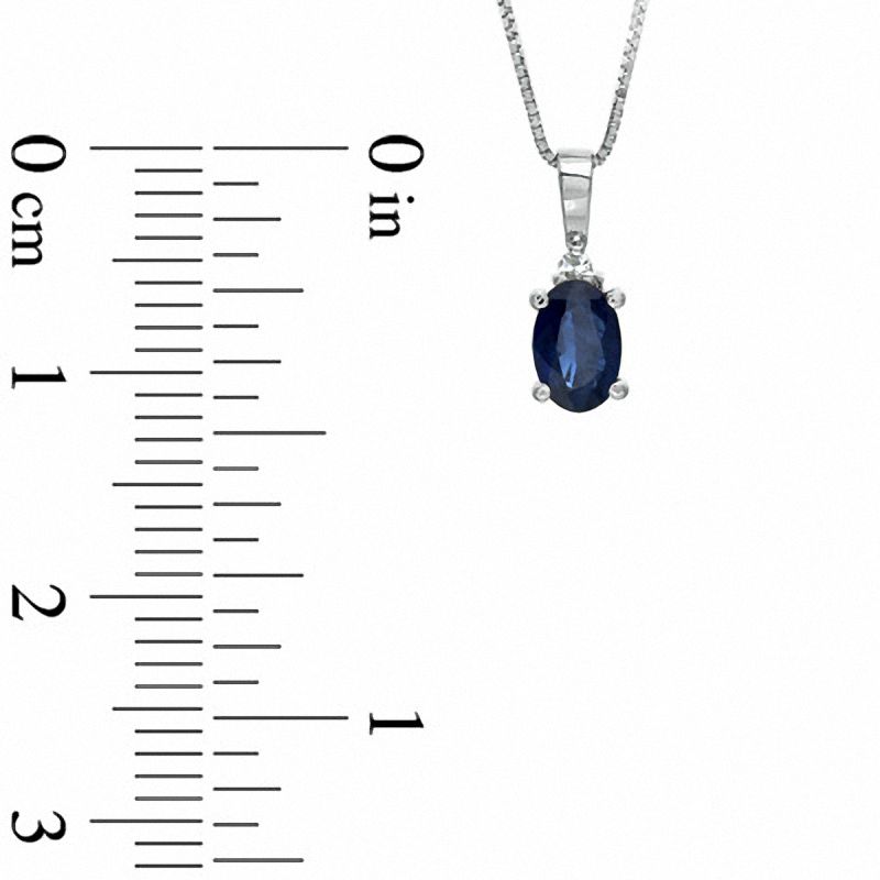 Main Image 2 of Oval Blue Sapphire and Diamond Accent Drop Pendant in 14K White Gold