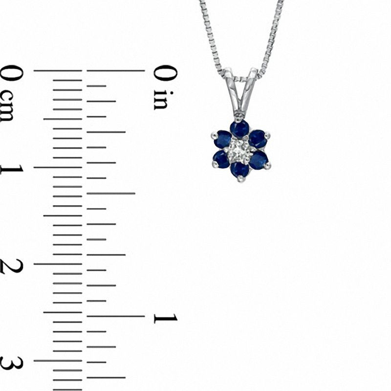 Blue Sapphire and Diamond Accent Flower Pendant in 14K White Gold