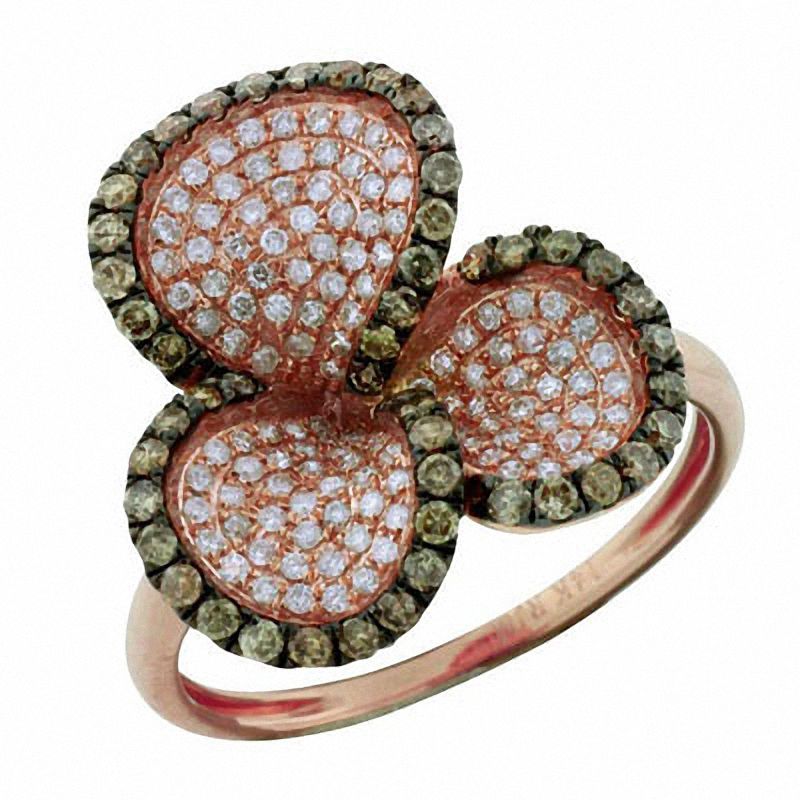 Main Image 1 of 7/8 CT. T.W. Champagne and White Diamond Clover Ring in 14K Rose Gold