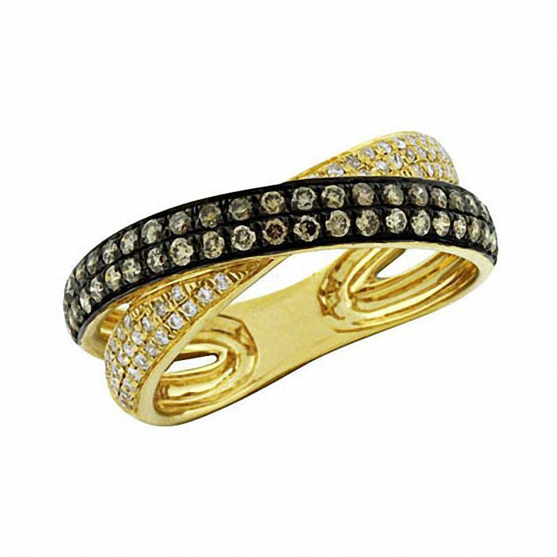 Main Image 1 of 5/8 CT. T.W. Champagne and White Diamond Crossover Ring in 14K Gold