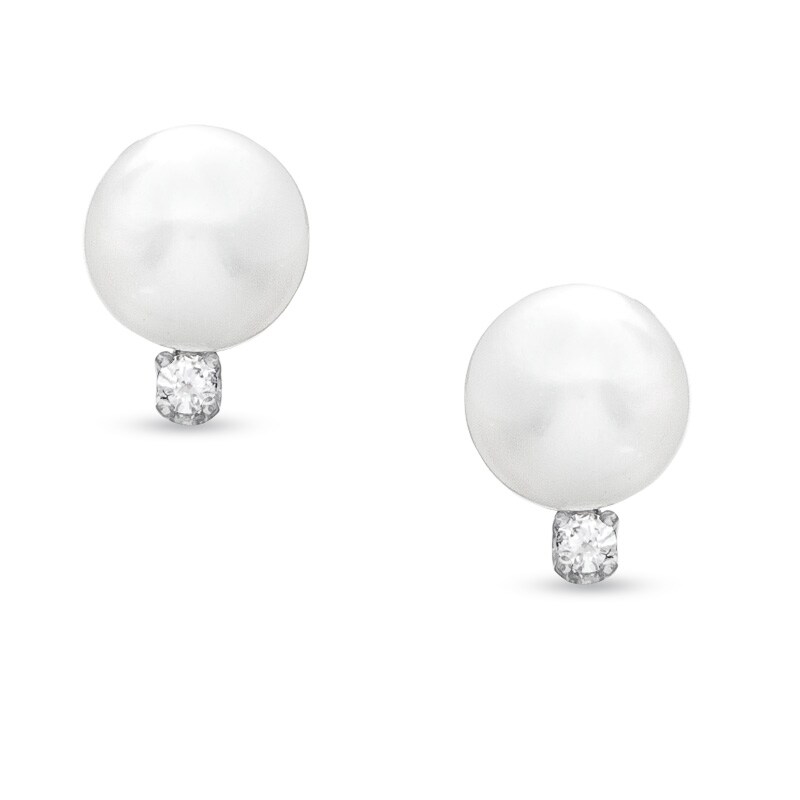 6.0mm Freshwater Cultured Pearl and Diamond Accent Stud Earrings in 14K White Gold