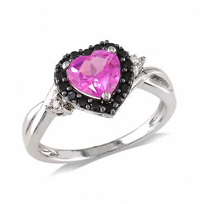 Details about   925 Silver Created Pink Sapphire & Black Spinel Round Ring