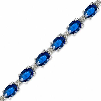 Sapphire bracelet Oval Blue Sapphire and 3/8 CT. T.W. Diamond Bracelet in 14K White Gold |  Zales