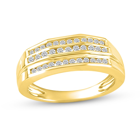 1/2 CT. T.w. Diamond Triple Row Wedding Band in 10K Gold