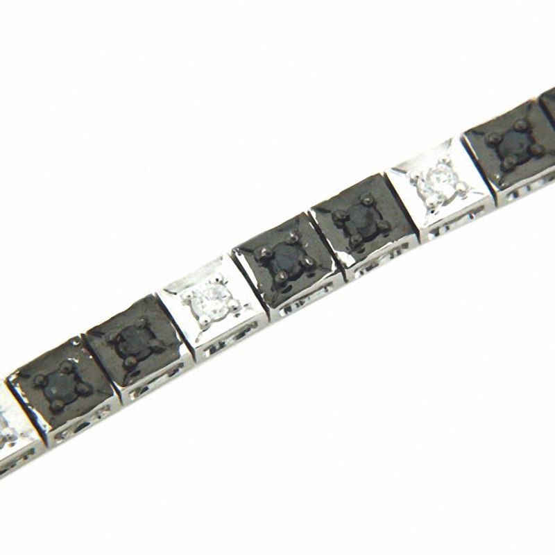 1 CT. T.W. Enhanced Black and White Diamond Block Bracelet in 10K White Gold