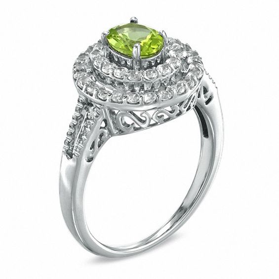 Peridot, Lab-Created White Sapphire and Diamond Accent Pendant, Ring and Earrings Set in Sterling Silver - Size 7
