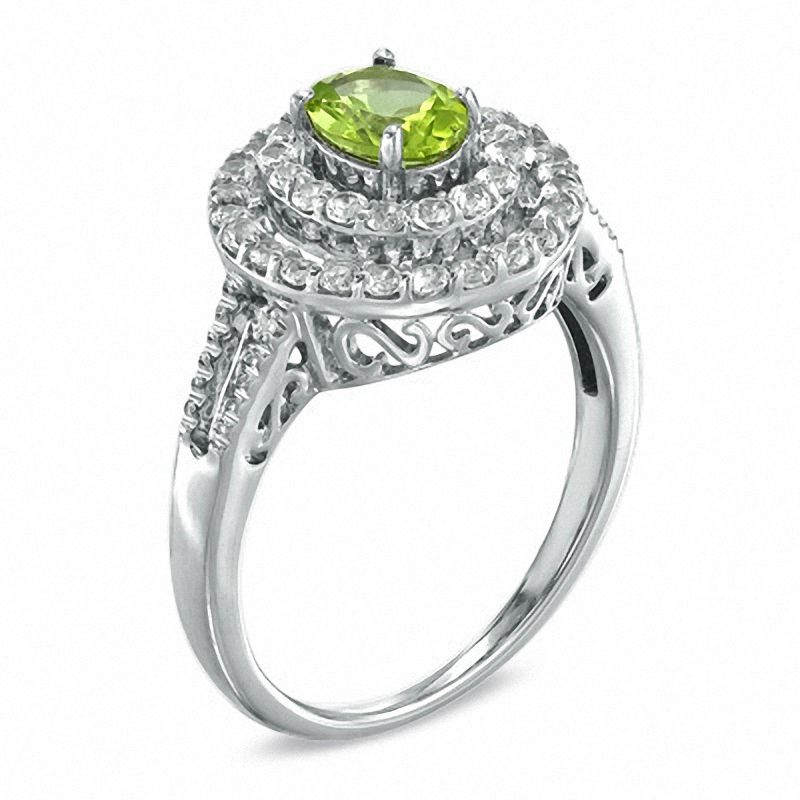 Main Image 2 of Peridot, Lab-Created White Sapphire and Diamond Accent Pendant, Ring and Earrings Set in Sterling Silver - Size 7