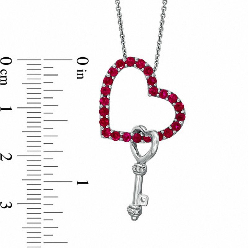 Main Image 2 of Lab-Created Ruby and Diamond Accent Heart Pendant with Key Charm in Sterling Silver