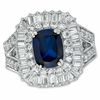 Thumbnail Image 1 of Cushion-Cut Lab-Created Ceylon and White Sapphire Frame Ring in Sterling Silver