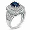 Thumbnail Image 2 of Cushion-Cut Lab-Created Ceylon and White Sapphire Frame Ring in Sterling Silver