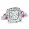 Thumbnail Image 1 of Princess-Cut Lab-Created White and Pink Sapphire Frame Ring in Sterling Silver