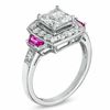 Thumbnail Image 2 of Princess-Cut Lab-Created White and Pink Sapphire Frame Ring in Sterling Silver