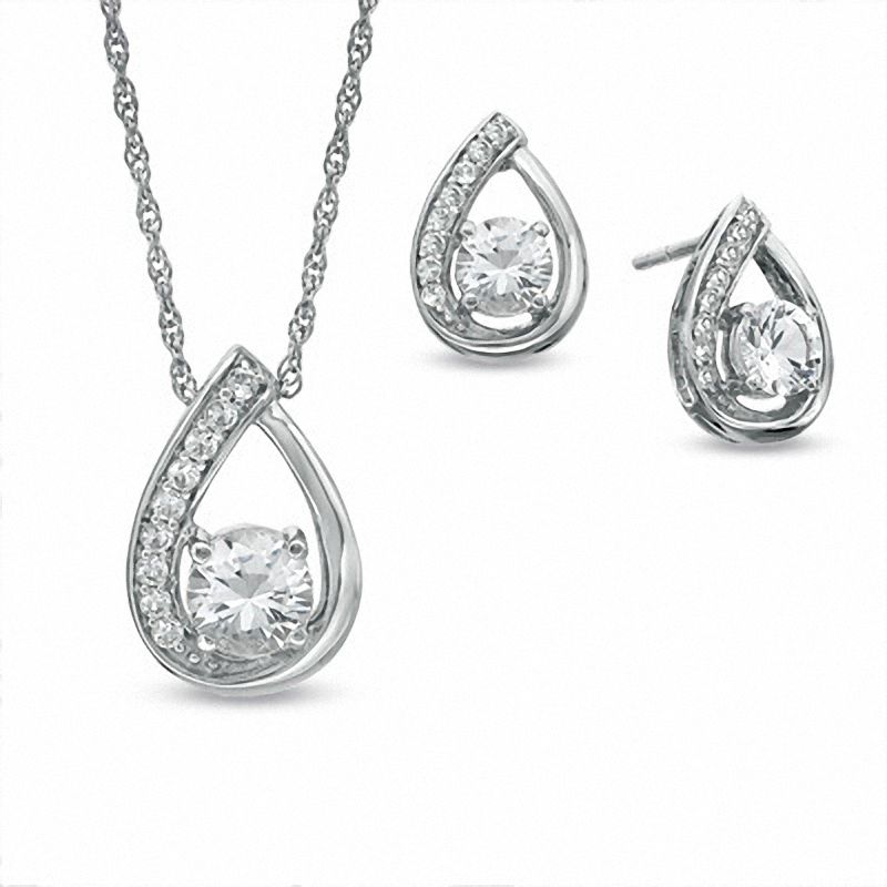 Main Image 1 of Lab-Created White Sapphire Pendant and Earrings Set in Sterling Silver