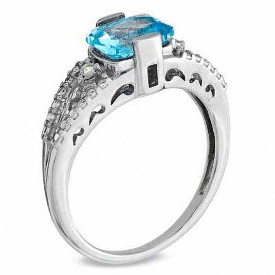 Cushion-Cut Blue Topaz and Diamond Accent Pendant, Ring and Earrings Set in Sterling Silver - Size 7