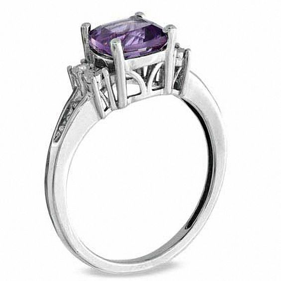 Cushion-Cut Amethyst and Diamond Accent Pendant, Ring and Earrings set in Sterling Silver - Size 7