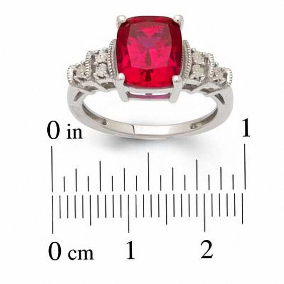 Cushion-Cut Lab-Created Ruby and Diamond Accent Pendant, Ring and Earrings Set in Sterling Silver - Size 7