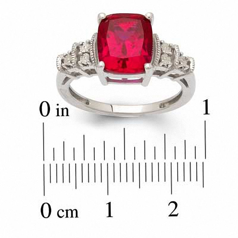 Main Image 2 of Cushion-Cut Lab-Created Ruby and Diamond Accent Pendant, Ring and Earrings Set in Sterling Silver - Size 7