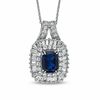 Thumbnail Image 1 of Cushion-Cut Lab-Created Ceylon and White Sapphire Frame Pendant in Sterling Silver