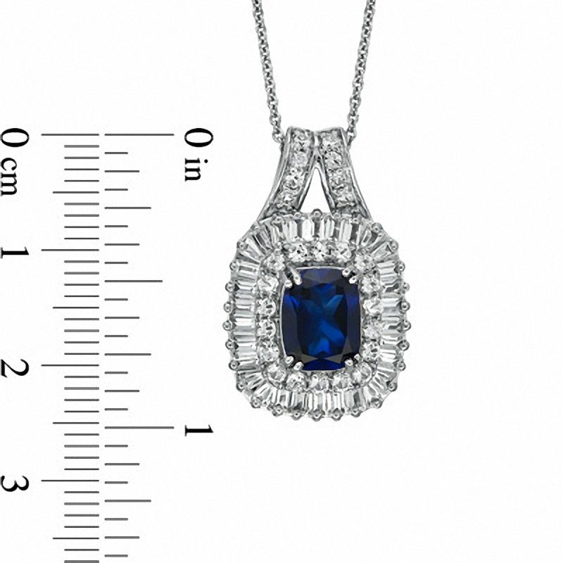 Main Image 2 of Cushion-Cut Lab-Created Ceylon and White Sapphire Frame Pendant in Sterling Silver
