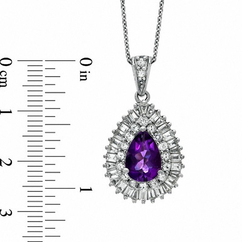 Pear-Shaped Amethyst and White Sapphire Double Frame Pendant in Sterling Silver