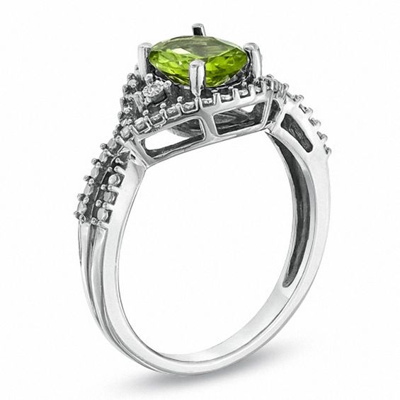 Oval Peridot and Diamond Accent Pendant, Ring and Earrings Set in Sterling Silver - Size 7