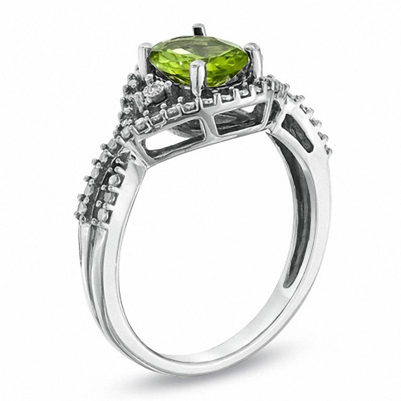 Main Image 2 of Oval Peridot and Diamond Accent Pendant, Ring and Earrings Set in Sterling Silver - Size 7