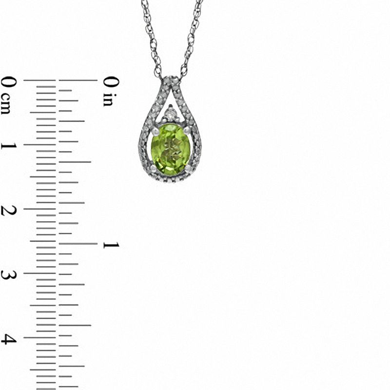 Main Image 3 of Oval Peridot and Diamond Accent Pendant, Ring and Earrings Set in Sterling Silver - Size 7