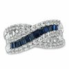 Thumbnail Image 1 of Lab-Created White and Ceylon Sapphire Crossover Band in Sterling Silver