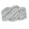 Thumbnail Image 1 of Baguette and Round Lab-Created White Sapphire Wave Band in Sterling Silver