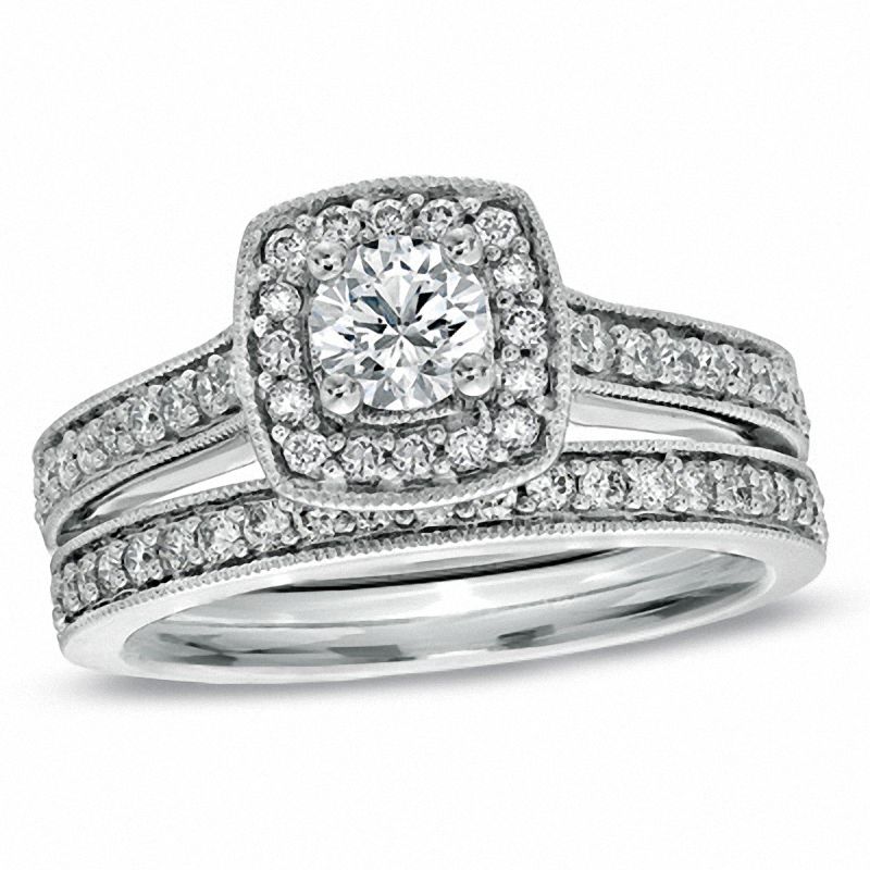 Main Image 1 of Celebration Ideal 1 CT. T.W. Certified Diamond Bridal Set in 14K White Gold (J/I1)