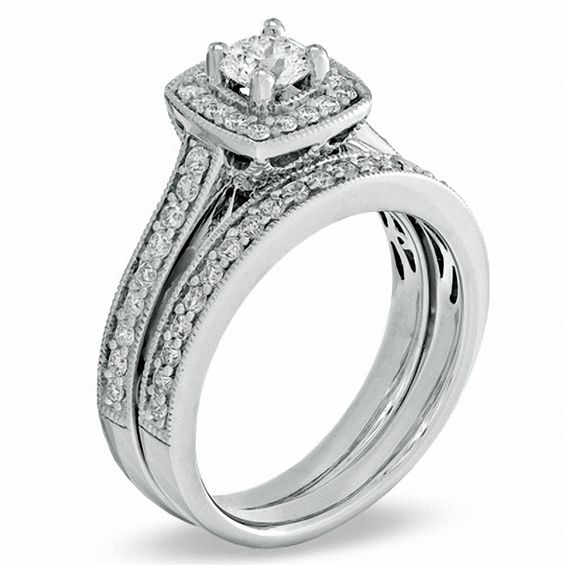 Celebration Ideal 1 CT. T.w. Certified Diamond Bridal Set in 14K White Gold (J/I1)