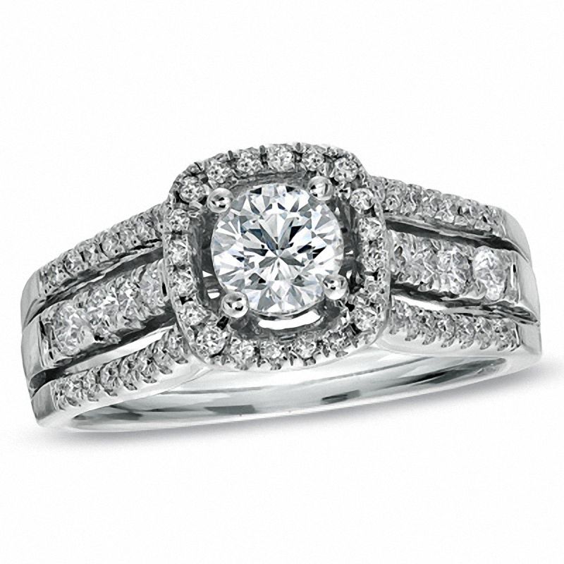 Main Image 1 of Celebration Ideal 1 CT. T.W. Certified Diamond Framed Engagement Ring in 14K White Gold (J/I1)