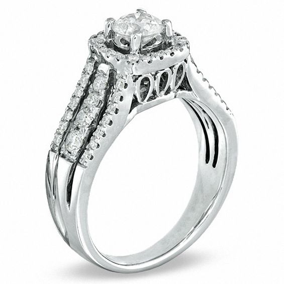 Celebration Ideal 1 CT. T.w. Certified Diamond Framed Engagement Ring in 14K White Gold (J/I1)