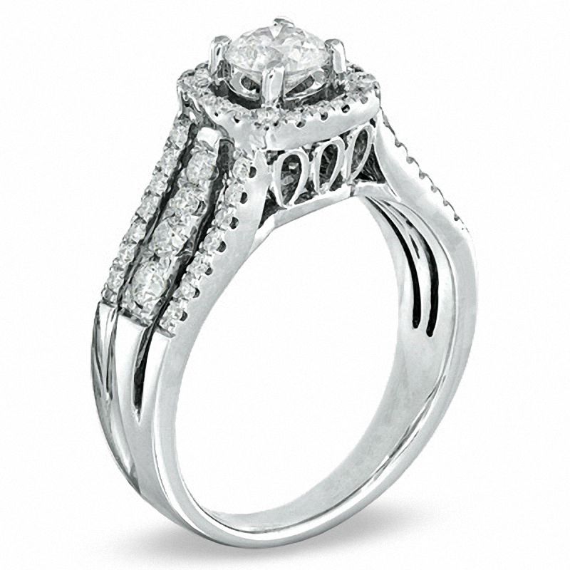 Celebration Ideal 1 CT. T.W. Diamond Framed Engagement Ring in 14K White Gold (J/I1)
