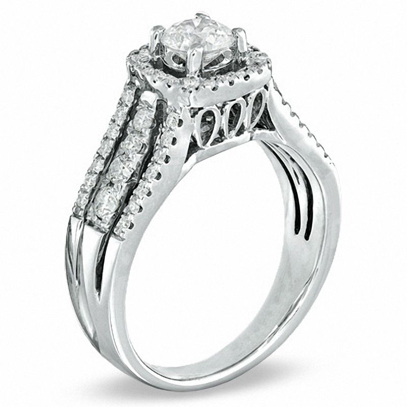 Main Image 2 of Celebration Ideal 1 CT. T.W. Certified Diamond Framed Engagement Ring in 14K White Gold (J/I1)