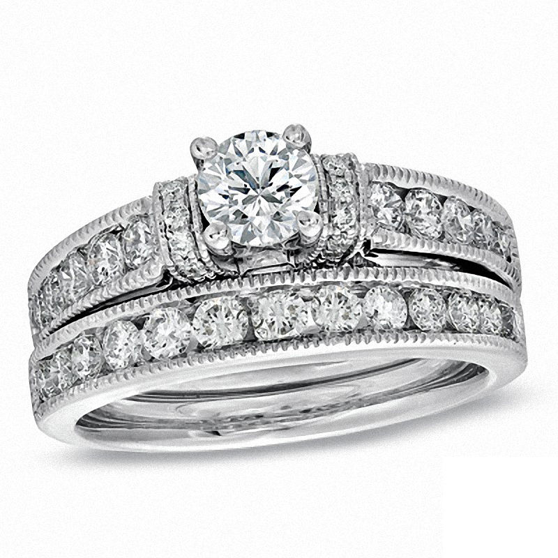 Main Image 1 of Celebration Ideal 1-1/2 CT. T.W. Certified Diamond Bridal Set in 14K White Gold (J/I1)