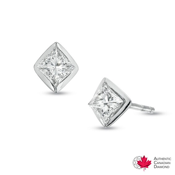 3/8 CT. T.w. Certified Canadian Princess-Cut Diamond Earrings in 14K White Gold (I/I2)