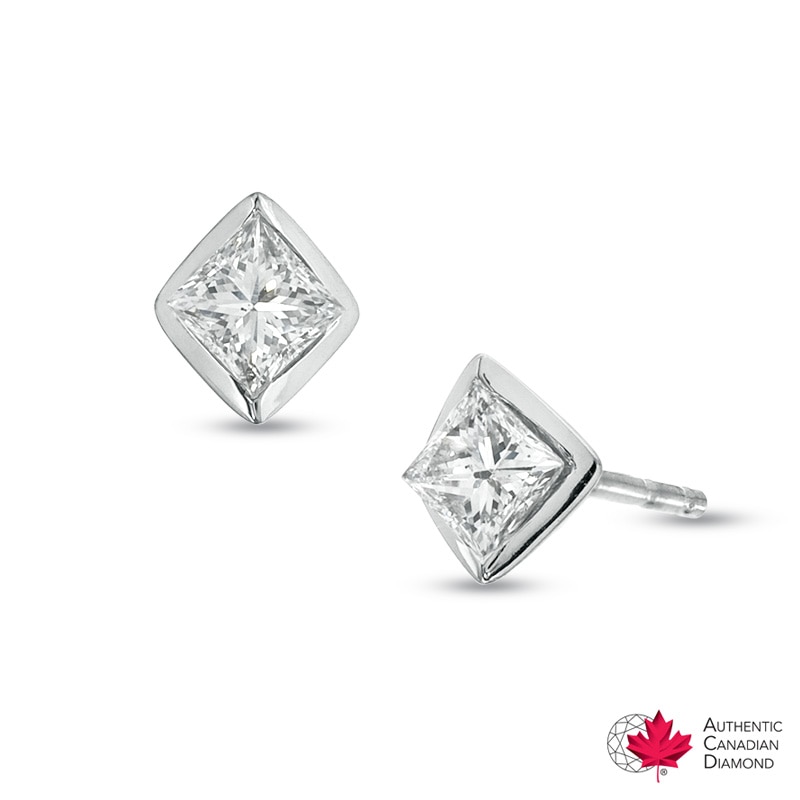 3/8 CT. T.W. Certified Canadian Princess-Cut Diamond Earrings in 14K White Gold (I/I2)