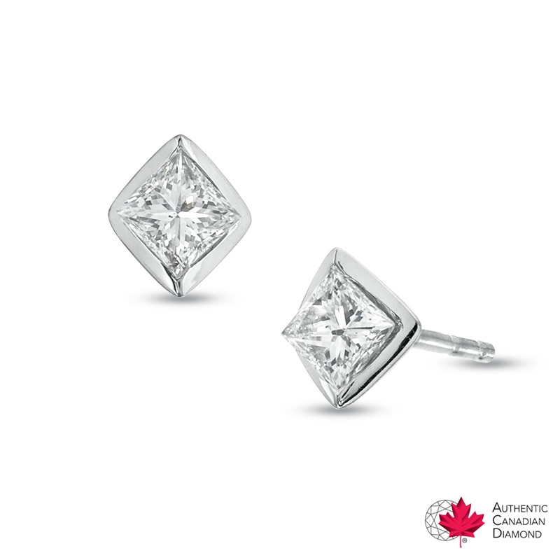 Main Image 1 of 3/8 CT. T.W. Certified Canadian Princess-Cut Diamond Earrings in 14K White Gold (I/I2)